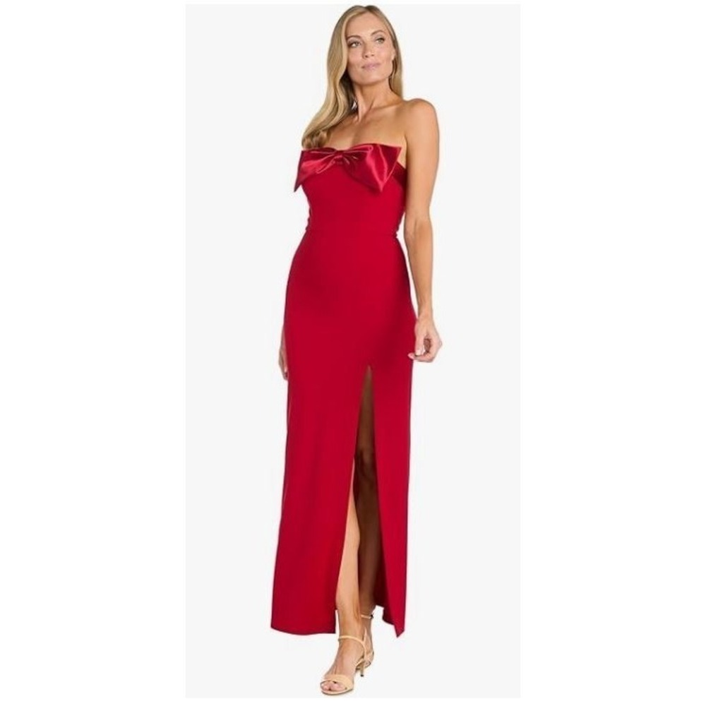 R&M Richards Red Strapless Bow Cocktail Dress Size 12 NWT